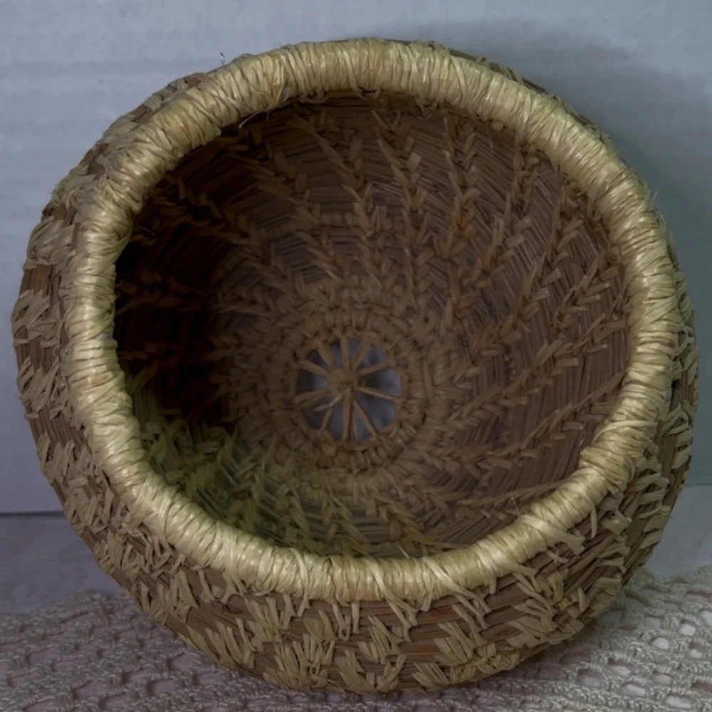 Papago Tohono O’odham Hand-Woven Basket Beargrass, Yucca & Devil’s Claw signed